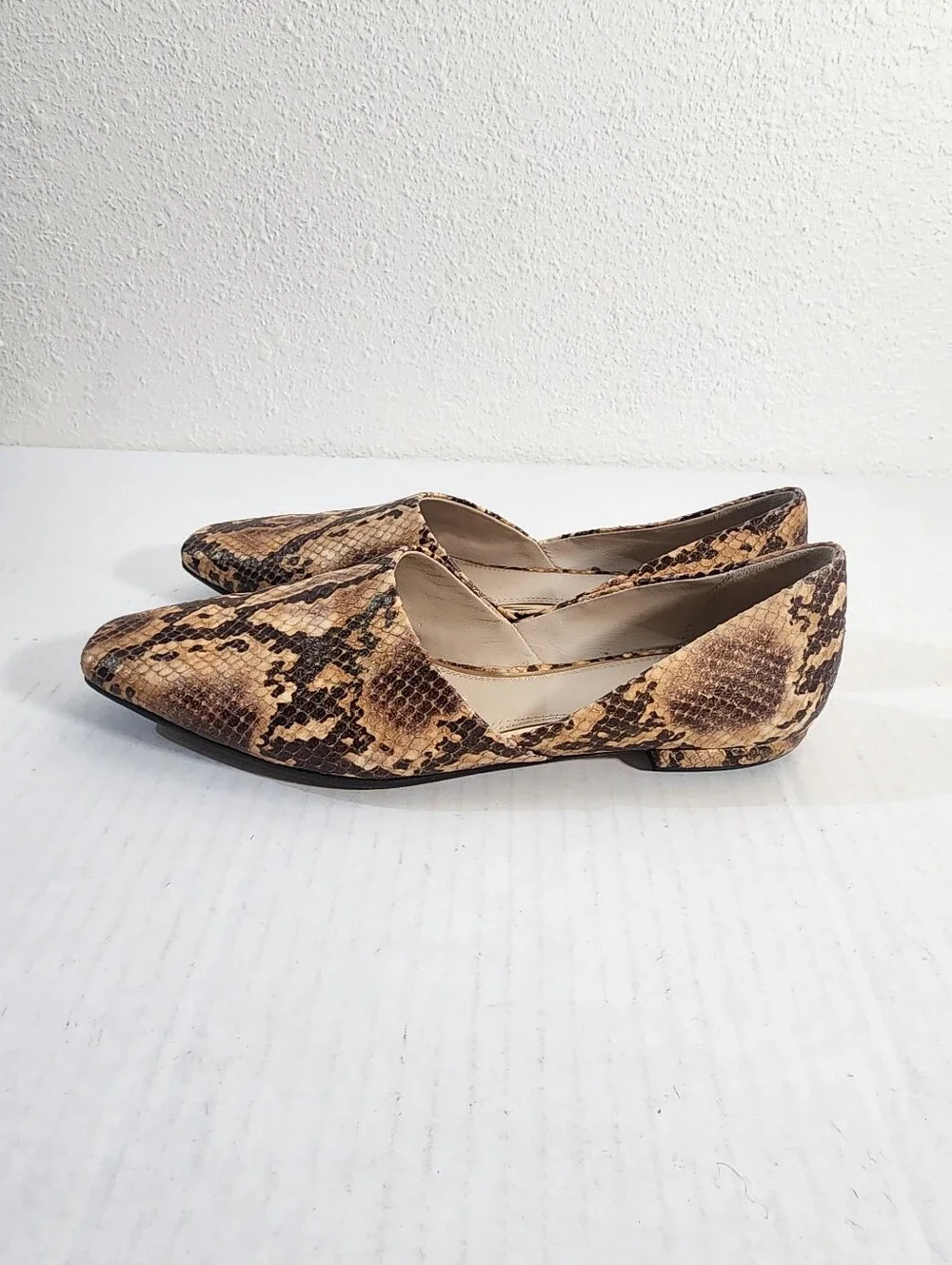 Paige Snake Print D'Orsay Flats Leather Pointed Toe Slip On Women's Size 6